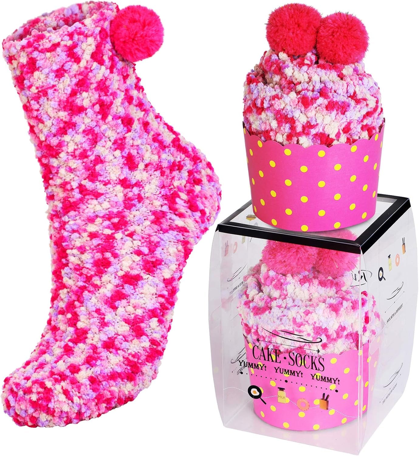 2 Pairs Cupcake Socks for Women Winter Fuzzy Fluffy Sleeping Warm Soft Socks in a Box Christmas Valentines Day Socks