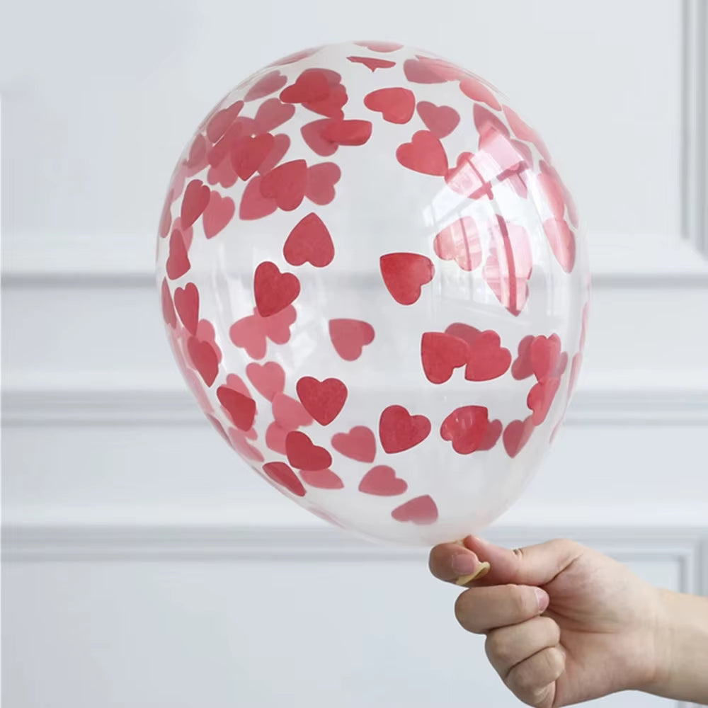 5Pcs Valentines Day Latex Balloons with Red Heart Confetti Air Globos Birthday Party Balloon Valentines Day Party Supplies